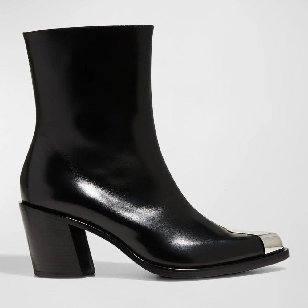 Alexander McQueen Boxcar Calfskin Cap-Toe Ankle Booties